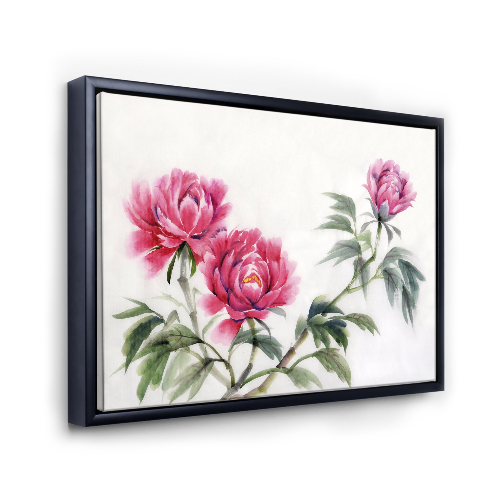 Designart 'Three Vintage Red Peonies Flowers' Traditional Framed Canvas Wall Art Print