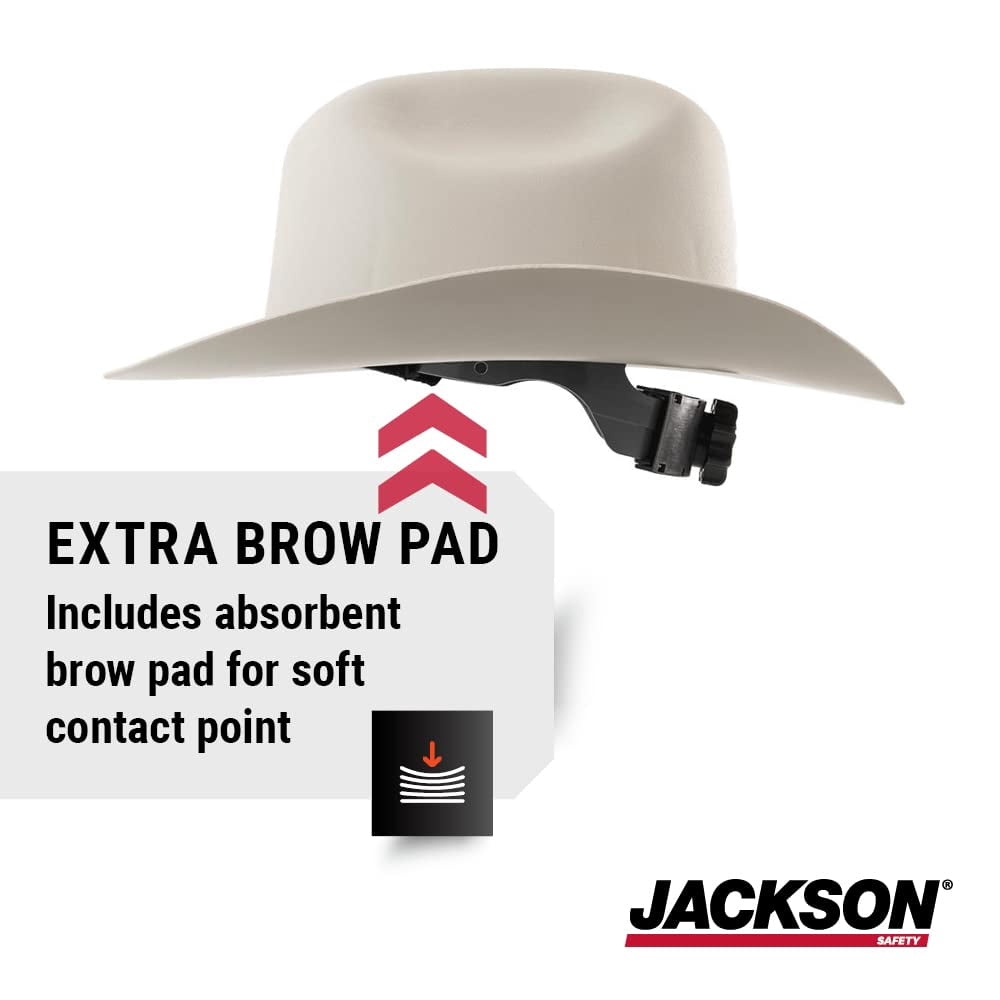 Jackson Safety Western Outlaw Hard Hat (19500), Wide 360-Degree Brim, 4-Pt. Ratchet Suspension, White, 4 Hats / Case