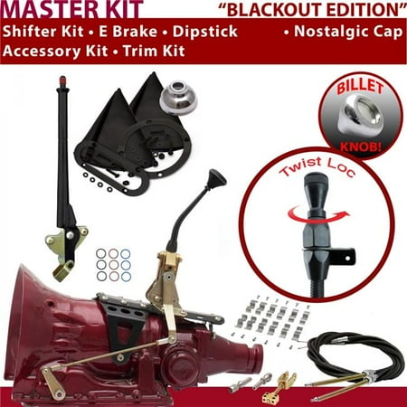 American Shifter TH350 Shifter Kit Black 8 in. E Brake Cable Clamp Trim Kit Dipstick for EE043