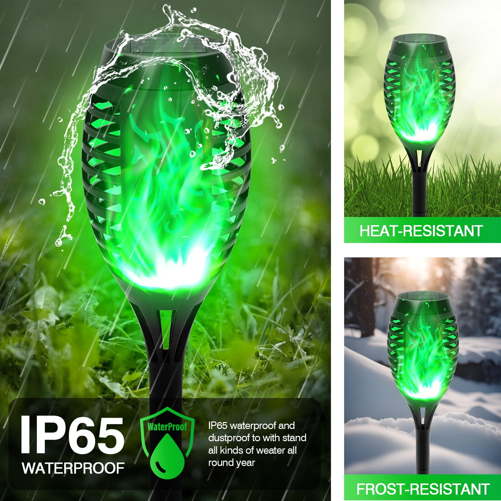 4PCS Solar Lights Outdoor, Solar Torch Light W/Green Flickering Flame for Garden Decor, Solar Garden Lights, Waterproof Solar Powered Lights for Outside Patio Pathway Yard Decoration