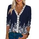 thumbnail image 1 of Blusa de manga 3/4 con escote en V, blusa informal ajustada con ribete de encaje, camisa para mujer, citas de verano, 1 of 7