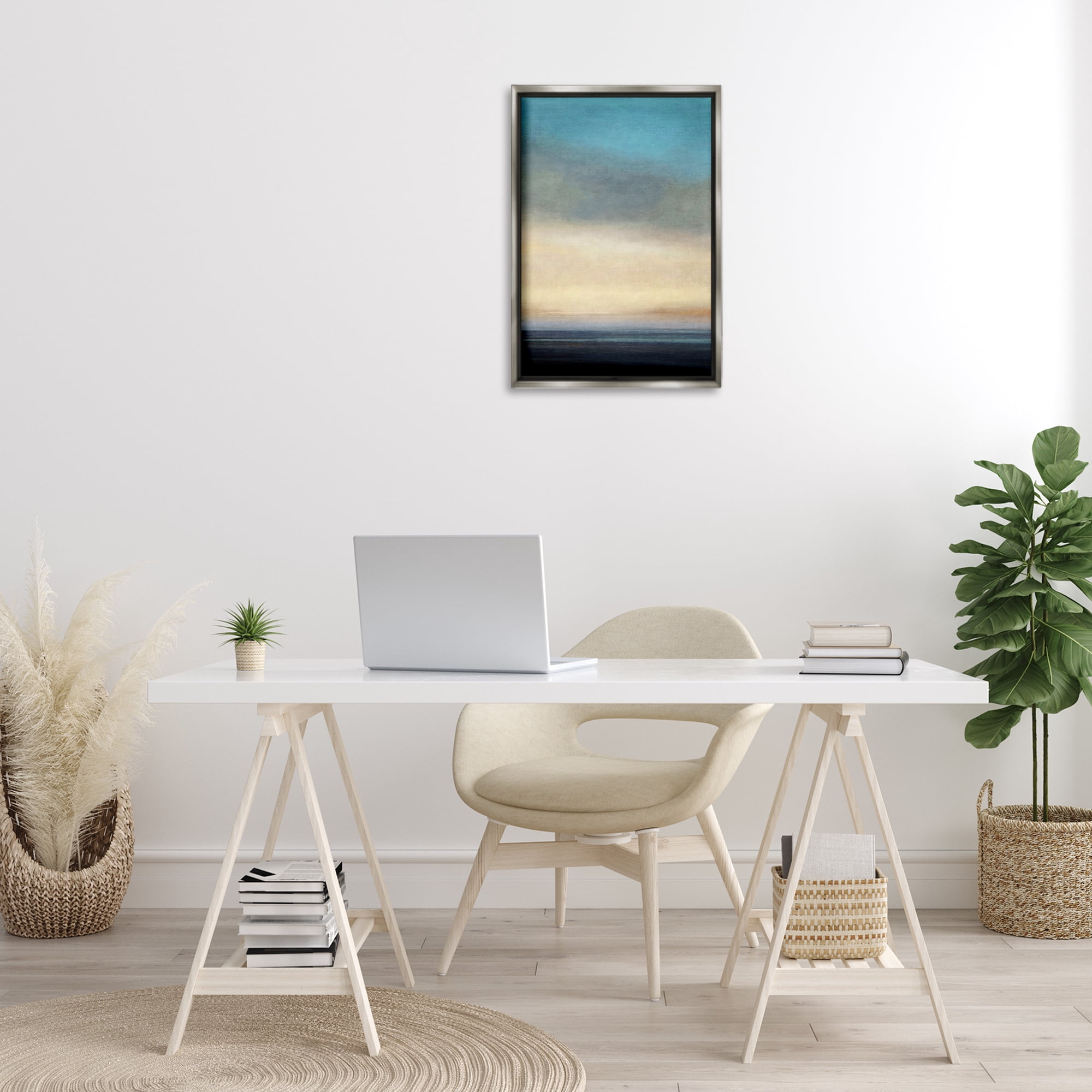 Stupell Industries Stormy Beach Abstraction Coastal Painting Gray Floater Framed Canvas Art Print Wall Art, 17 x 25