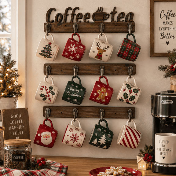 Wall-Mounted Coffee Mug Rack, 3-Piece Cup Holder with 12 Metal Hooks