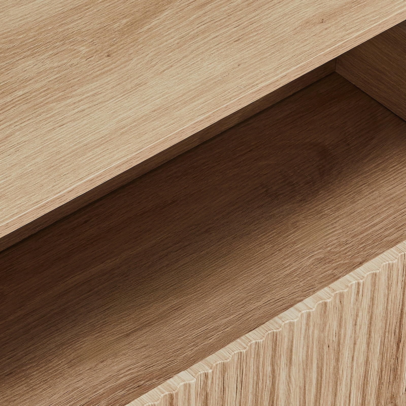 Handleless Grille-Finished 3-Drawer Bedside Table, P2 Particleboard + MDF & Melamine Veneer + Thermoformed Drawer Cabinet 23.62*12.99*22.05in Oak