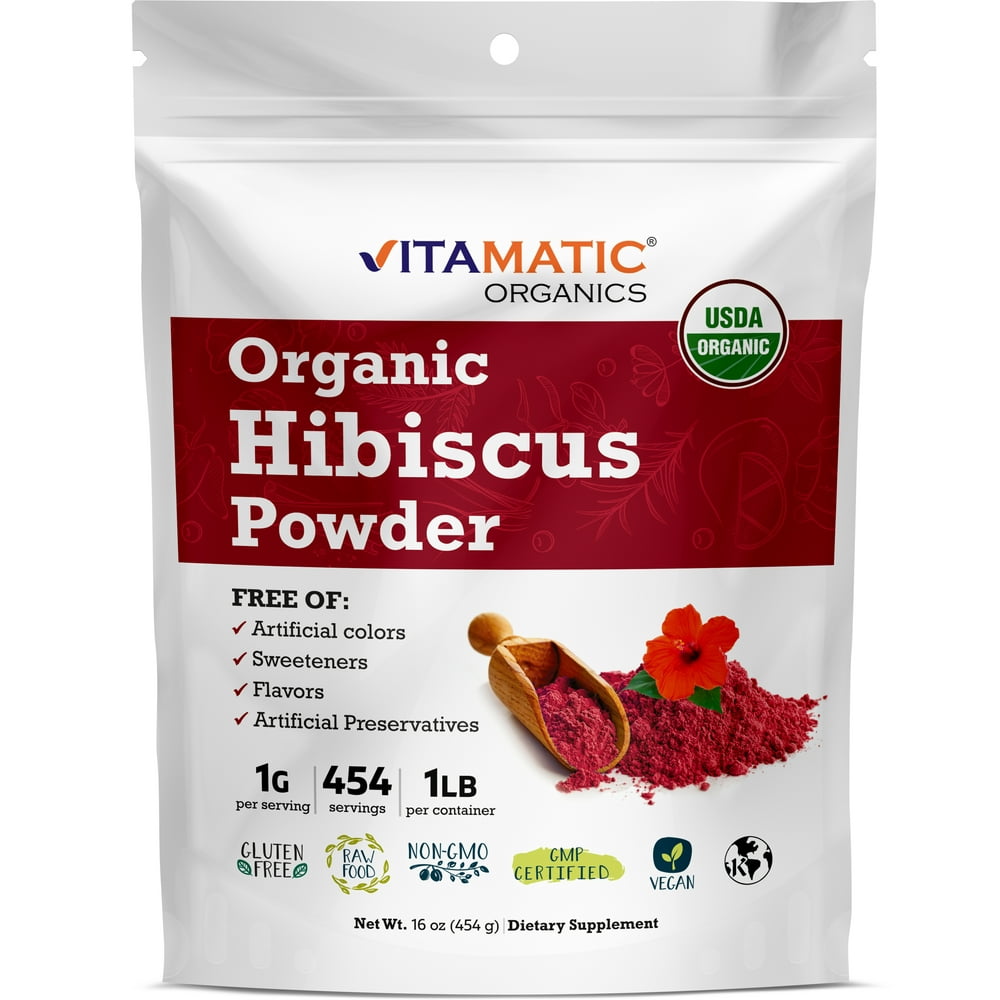 Vitamatic Certified USDA Organic Hibiscus Flower Powder 1 Pound (16