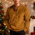 thumbnail image 2 of Men's Christmas Sweater Zip Up Sweatshirts Vintage Knit Graphic Sweatshirt - Xmas Stand Collar Pullover with Solid Color Print for Casual Holiday Style,Earthy Yellow,2XL, 2 of 6