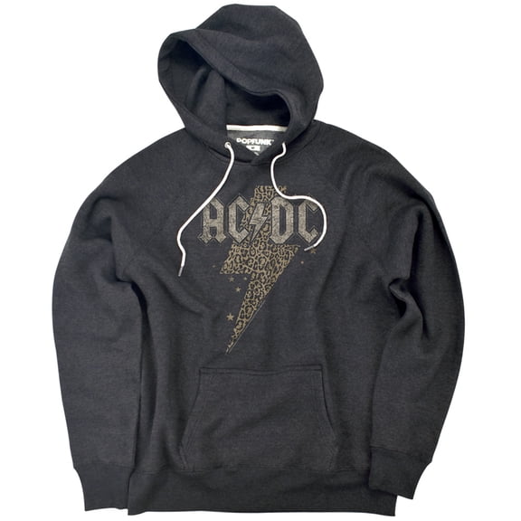 ACDC Leopard Bolt Unisex Adult Slim Fit Pull-Over Heather Hoodie, Charcoal, Small