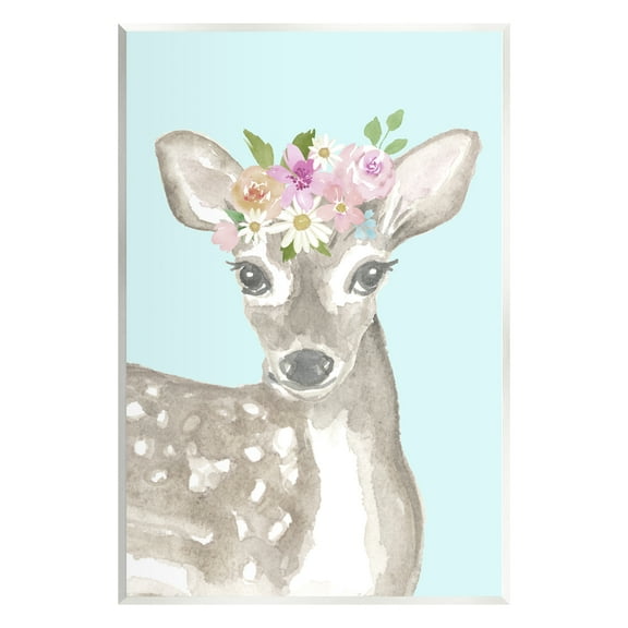 Stupell Industries Floral Deer on Blue Animals & Insects Painting Unframed Art Print Wall Art, 10 x 15