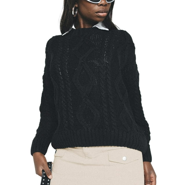 xiaxaixu Chandails Épais pour Femmes Manches Longues Col Rond Couleur Unie Tricot Torsadé Chandail Décontracté