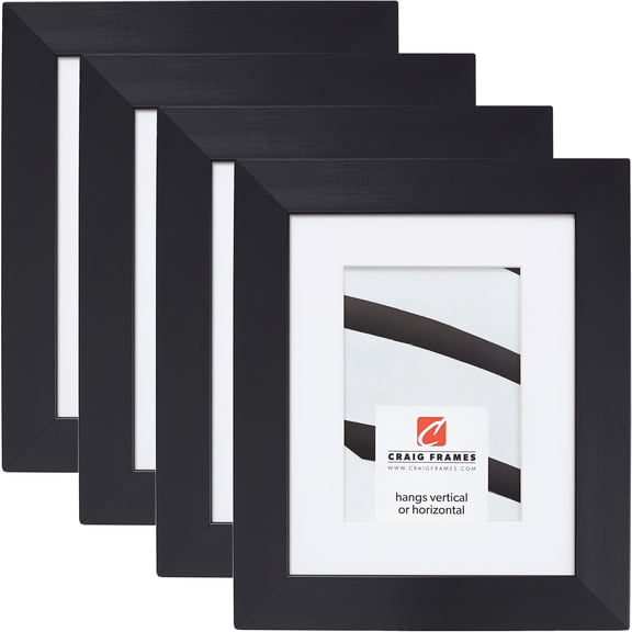Craig Frames Modern Aesthetics 150, 8x10 inch Picture Frame Matted for a 5x7 Photo, Black, Set of 4