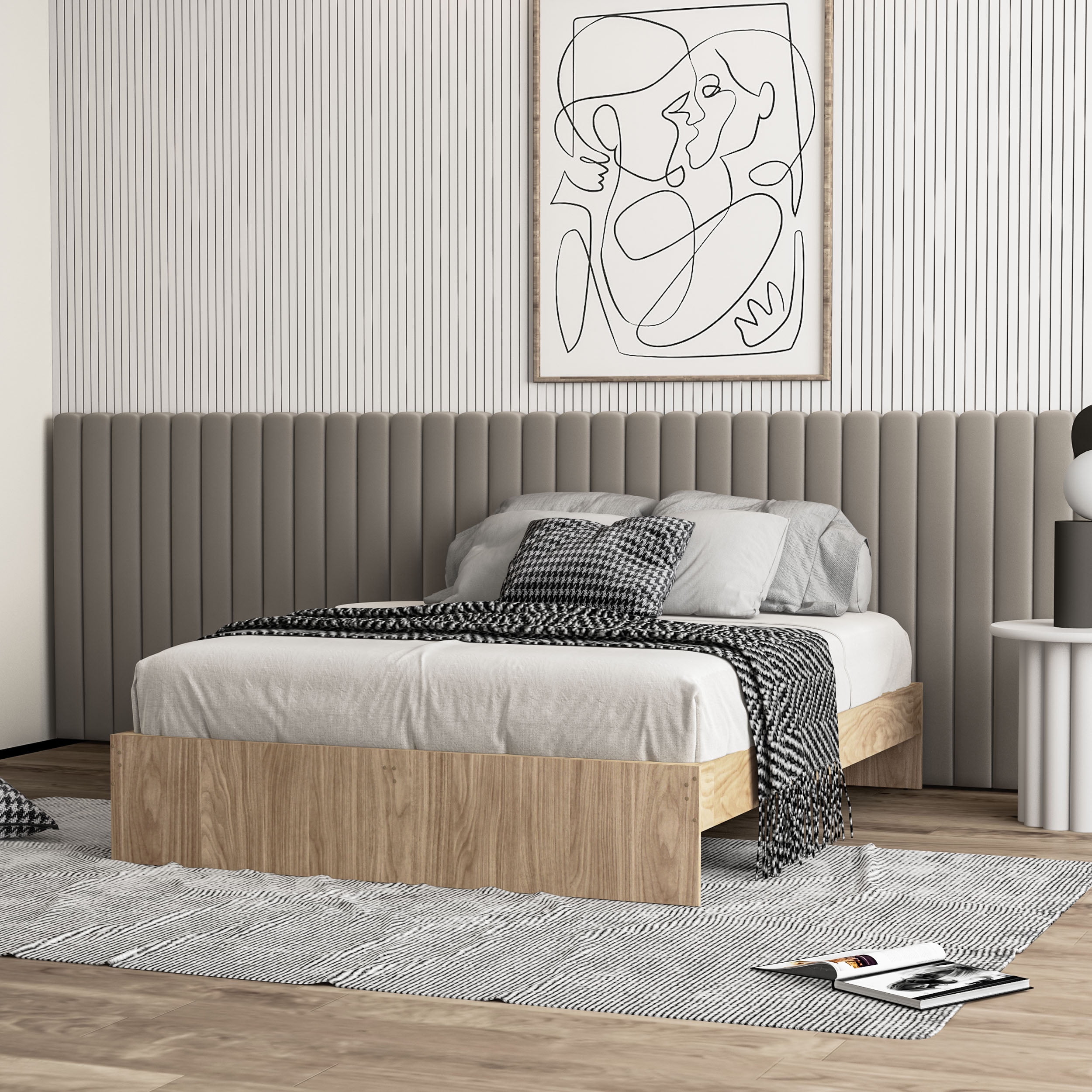 Polifurniture Full Size Platform Wood Bed Frame, Light Oak