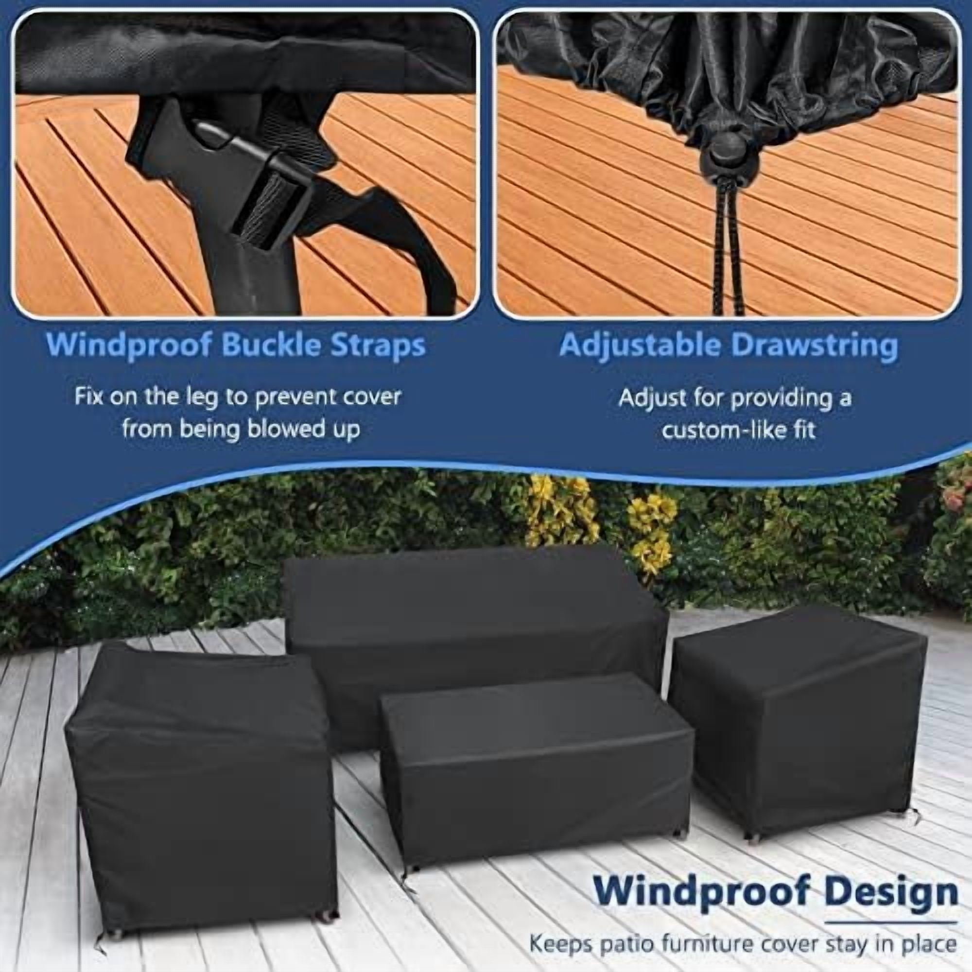RibRave Patio Furniture Covers 4 Piece Set, Heavy Duty Waterproof Outdoor Furniture Cover 420D for Rattan Wicker Conversation Set, Black