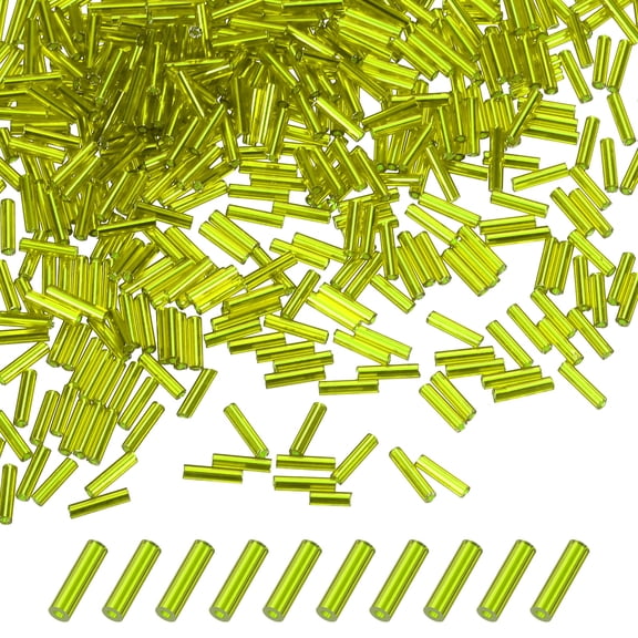 Uxcell 1800-Pack Cuentas Bugle, Cuentas de Tubo de Vidrio de 2x6mm para Manualidades DIY/Pulseras/Collares Verde Claro