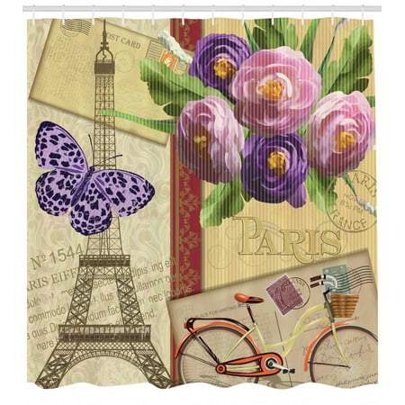 Paris Shower Curtain French Decor Landmark Eiffel Tower Postcards