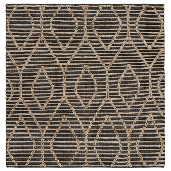 SAFAVIEH Natural Fiber Leland Geometric Area Rug, Black/Natural, 6' x 6' Square