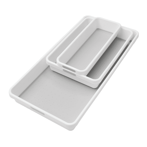 madesmart Classic 3 Bin Drawer Organizer Set with Soft Grip Lining, White