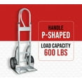 thumbnail image 3 of 600 lbs Aluminum Hand Truck Heavy Duty Dolly with P Handle & 10" Caster Wheels - Hand Truck with Skid Bars & Vertical Loop Handle - 52.3" x 17.5" with 19.3" x 7.5" Nose Plate, 3 of 9