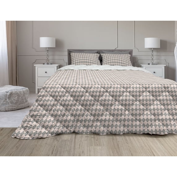 Quatrefoil Comforter & Sham Bedding Set, Middle Eastern Art Creative Pastel Tones Lattice Graphic, 3 pcs Duvet Set Microfiber Filling Quilt, 5 Sizes, Pale Rose Dimgray, by Ambesonne