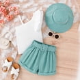 thumbnail image 5 of WOLLED Kids Girls Summer Shorts Set Outfit with Hat 3PCS Toddler Ruffle One Shoulder Shirt Tops and Shorts Set 4-7T, 5 of 10