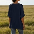 thumbnail image 4 of Diufon Linen Shirts for Women Dolman Short Sleeve Button Notch-Neck Pullover Casual Loose Crinkle Gauze Blouses, 4 of 9