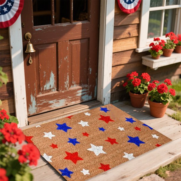 4th Of July Welcome MatPolyester Door Mat With Letter Designs Non Slip Indoor Outdoor Rug For Bathroom Kitchen