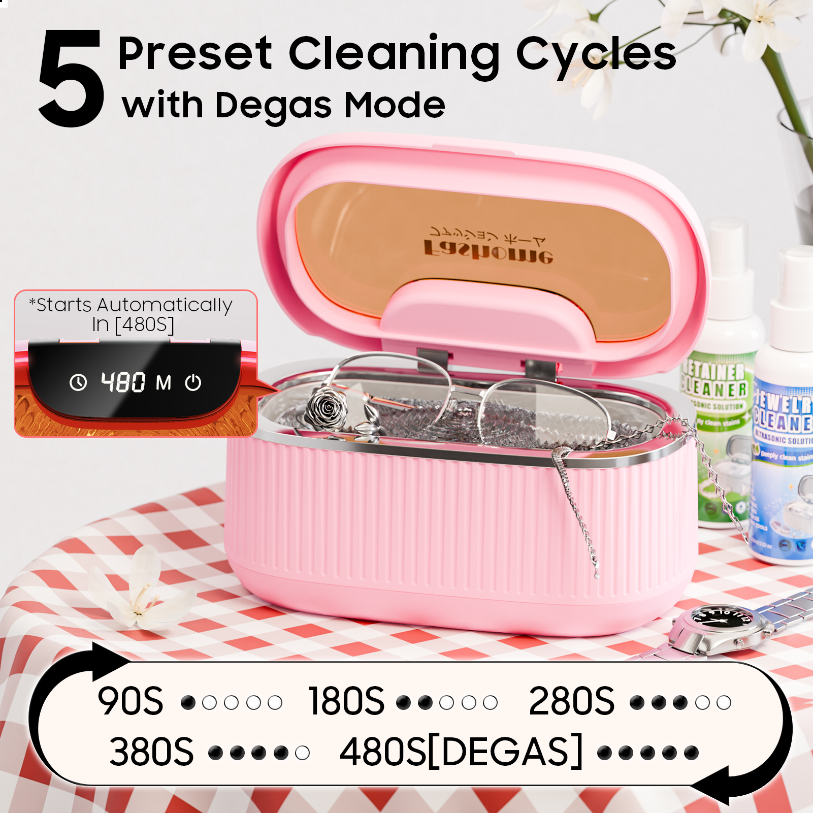 Professional Ultrasonic Cleaner with 200ML Solution, 45KHz 20oz Jewelry Cleaner Ultrasonic Machine with Basket Watch Stand for Rings, Necklaces, Eyeglasses, Dentures, Retainers