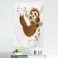 thumbnail image 1 of Sloth Tapestry, Happy Cheerful Animal Swinging on Tree Branch Hand Drawn Cartoon Illustration, Fabric Wall Hanging Decor for Bedroom Living Room Dorm, 5 Sizes, Brown Khaki Grey, by Ambesonne, 1 of 1