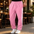 thumbnail image 6 of Men's Baggy Cargo Sweatpants Straight Wide Leg Open Bottom Drawstring Elastic Waist Cargo pants Workout Athletic Joggers Sweat Pants with pockets Pink XL, 6 of 9