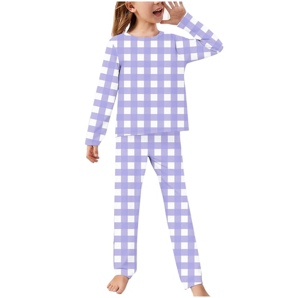 Odeerbi 2-14 Años Niños Niñas Pijamas Suaves Manga Larga Tops Pantalones Juego Suaves Cuadros Estampados Ropa de Dormir Franela Dos Piezas Pijamas de Dos Piezas