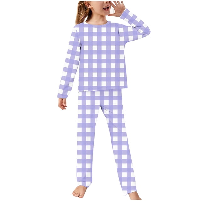 Odeerbi 2-14 Años Niños Niñas Pijamas Suaves Manga Larga Tops Pantalones Juego Suaves Cuadros Estampados Ropa de Dormir Franela Dos Piezas Pijamas de Dos Piezas