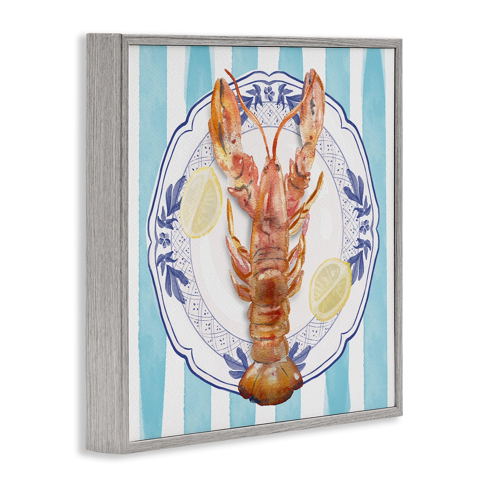 Stupell Industries Lobster Seafood Plate Gray Framed Giclee Art, design by Christie Adams