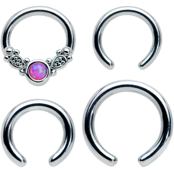 Body Candy 14G 16G 4Pc Steel Captive Pink Synth Opal Nose Hoop Septum BCR Eyebrow Lip Helix Tragus 5/16 1/4