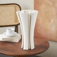 thumbnail image 2 of DecMode 15" Abstract Ribbed Dimensional Folded White Ceramic Vase with Curvy Rim, 2 of 9