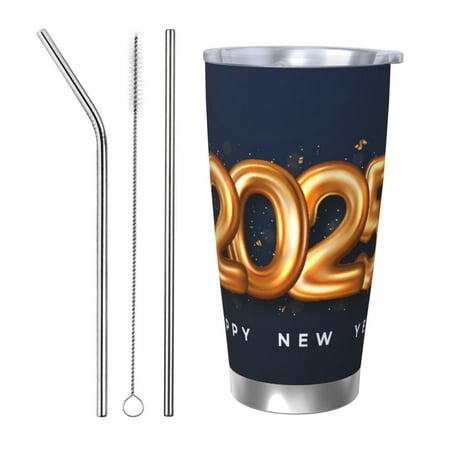 

Bingfone 2025 Happy New Year 6 for 20 Oz Stainless Steel Travel Mug Double Wall Water Coffee Cup for Home Office Outdoor Works Great for Ice Drinks and Hot Beverage-Straw Three-piece Set