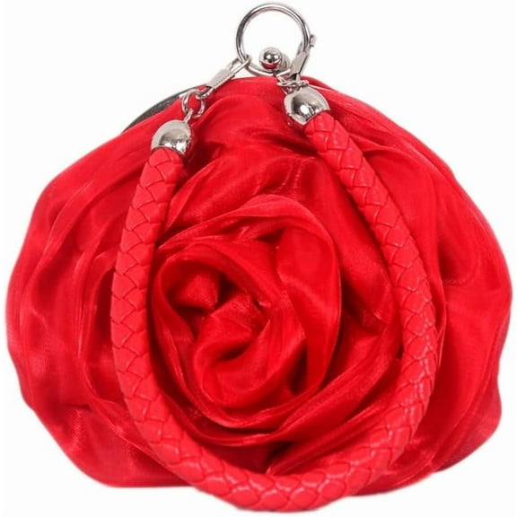 Rose Shaped Evening Bag Soft Satin Clutch Purse Floral Wristlet Handbag for Women Wedding Party Purse