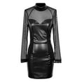 thumbnail image 5 of Xdegoge Faux Leather Dress for Women, Sheer Long Sleeve Bodycon Mini Dresses with Neckline Club and Party, 5 of 6