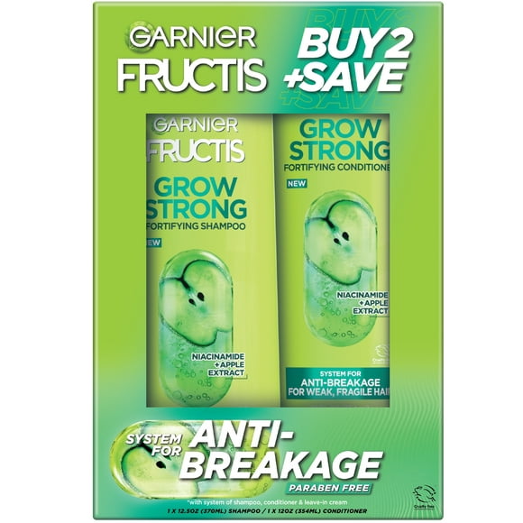 Garnier Fructis Grow Strong Shampoo & Conditioner, Smooth & Strengthening, Normal Hair, 1 Kit