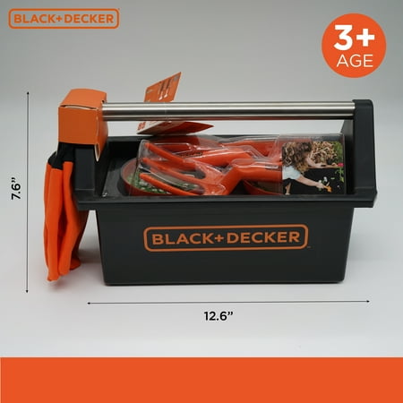 Black+Decker - Black and Decker Open Garden toolbox complete with eight piece garden tools set for kids