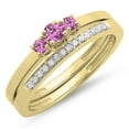 thumbnail image 1 of Dazzlingrock Collection 14K Pink Sapphire & White Diamond Bridal Engagement 3 Stone Ring Band Set, Yellow Gold, Size 5, 1 of 1