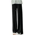thumbnail image 1 of Timegard Pants for Women Straight Leg Split Solid Color Lounge Pants Elastic Waist Trousers Fall Fashion, 1 of 5