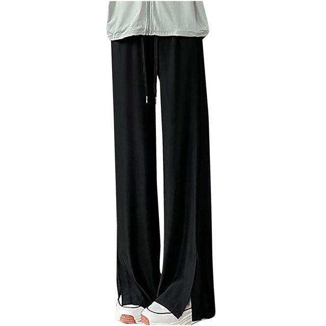 Timegard Pants for Women Straight Leg Split Solid Color Lounge Pants Elastic Waist Trousers Fall Fashion