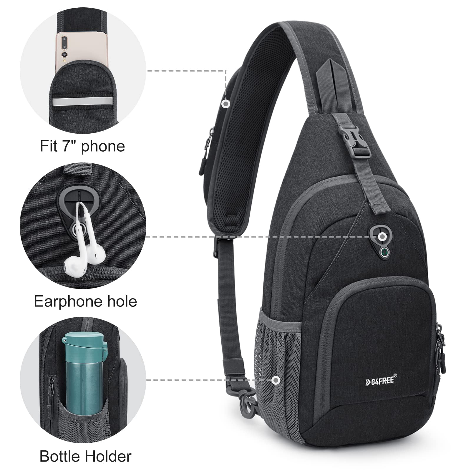 G4Free RFID Sling Bag for Adults, Small Crossbody Chest Shoulder Backpack for Men and Women, Hiking Daypack