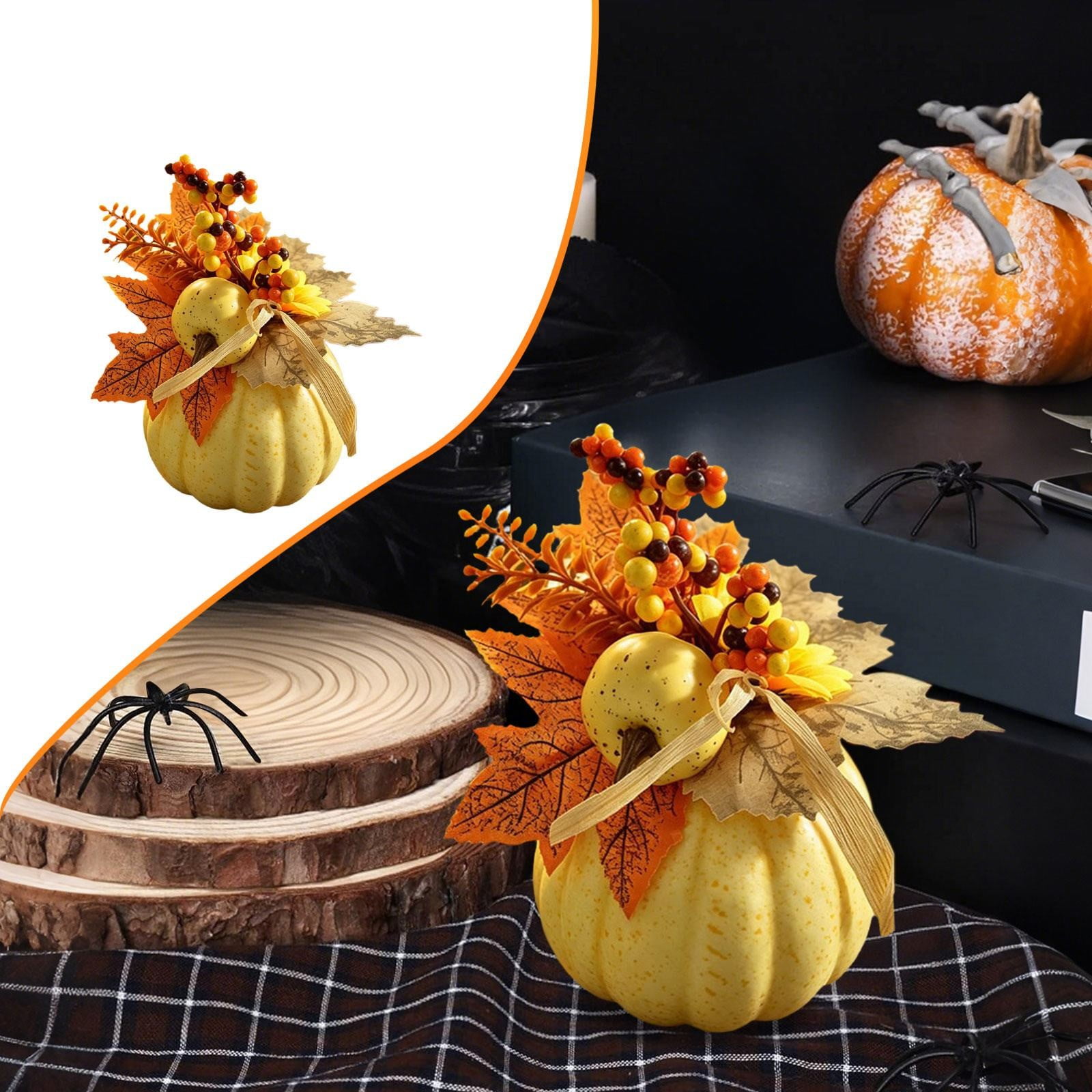 Pumpkins For Decorating Fall Decor For Office With Maple Leaves And Pinecones Mini Fall Pumpkin Arrangement Thanksgiving Harvest Decoration For Tabletop Mantel Kitchen Home Decor 1 pc