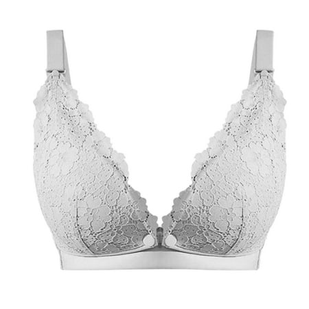 BYHONG Women s Wireless Lace Up Front Open Care Bra Comfortable Maternity and Postpartum Underwear Grey 42/95