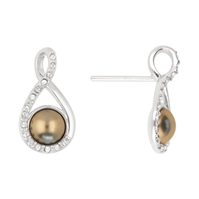 Arete para Mujer con Cristal Swarovski en Forma de Perla Infinito– Bañado en Rodio– Arete Elegante y Brillante, Aretes de Mujer de Moda– Joyería para Mujer de Moda– Regalo especial Ortiz Espinosa Temporada