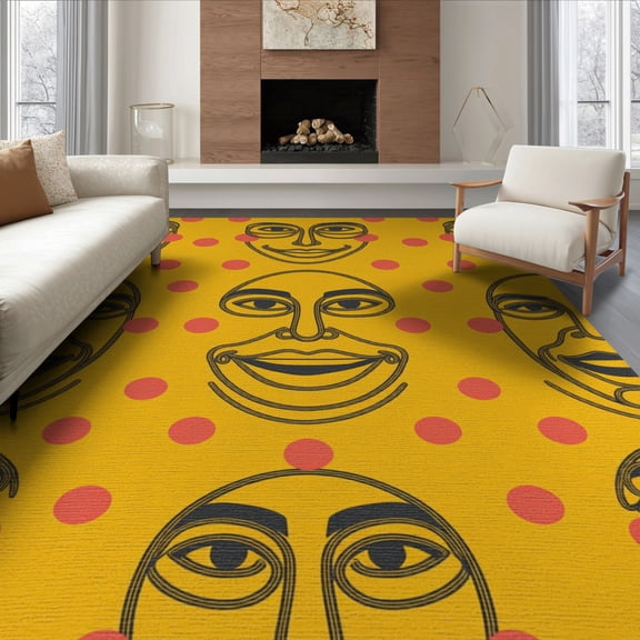 ODIKA 8'x10' Washable Area Rug Non-Slip Chair-Friendly Mat Modern Asymmetrical Face Graphic Bold Geometric Shape Accent for Dining Room, Large Office, Lounge