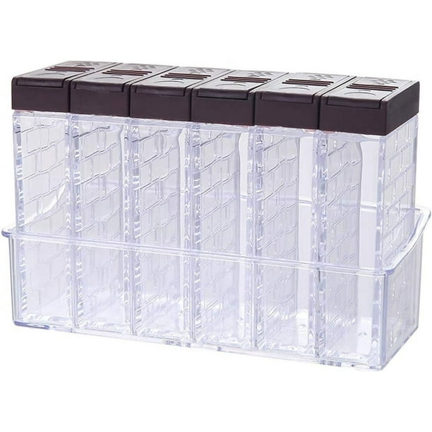 Caja de 6 tarros agitadores de especias, salero y pimentero de plástico con tapa, frasco transparente para condimentos, contenedor de almacenamiento, botella de almacenamiento