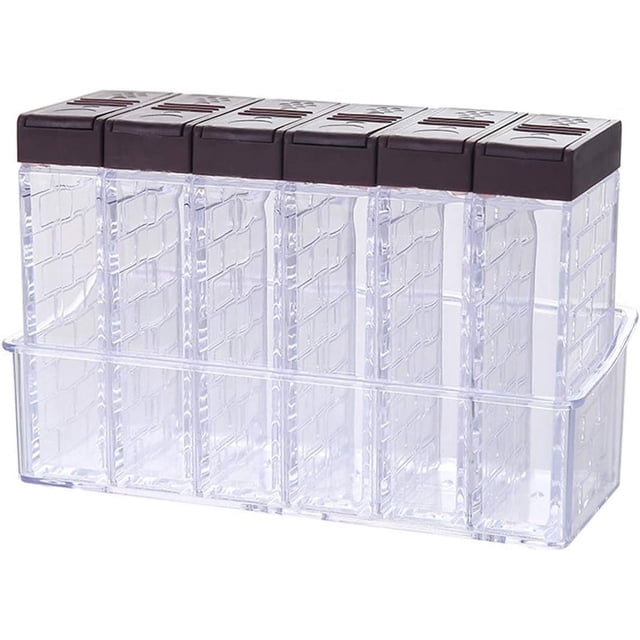 Caja de 6 tarros agitadores de especias, salero y pimentero de plástico con tapa, frasco transparente para condimentos, contenedor de almacenamiento, botella de almacenamiento