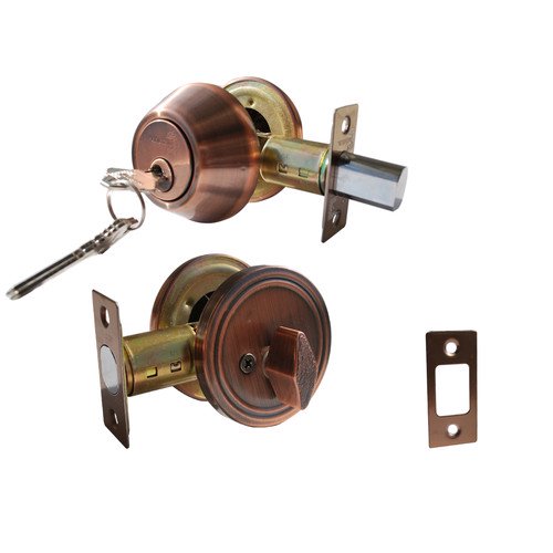 Constructor Deadbolt Door Lock Set with Single Cylinder Antique Copper