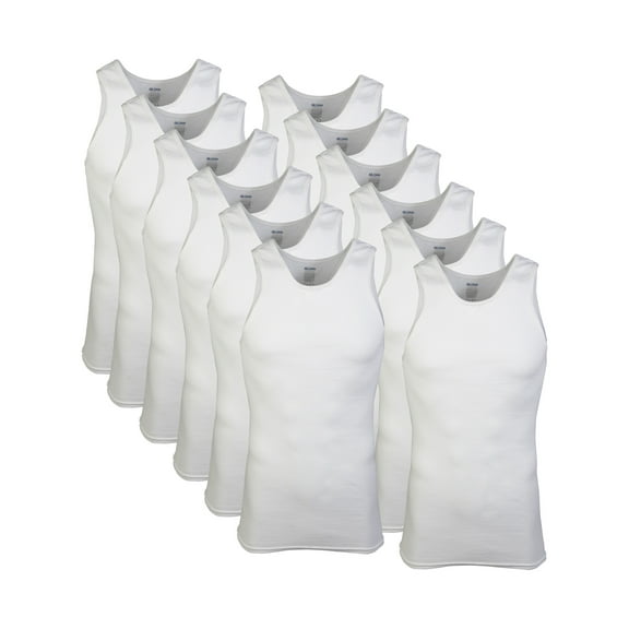 Gildan Adult Men's 12-Pack Premium Cotton Ribbed White A-Shirt, Sizes S-2XL, 12-Pack